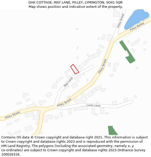 OAK COTTAGE, MAY LANE, PILLEY, LYMINGTON, SO41 5QR: Location map and indicative extent of plot