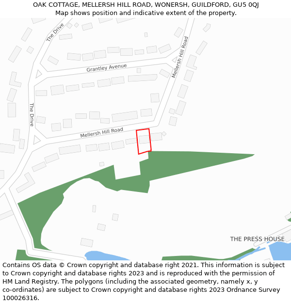 OAK COTTAGE, MELLERSH HILL ROAD, WONERSH, GUILDFORD, GU5 0QJ: Location map and indicative extent of plot