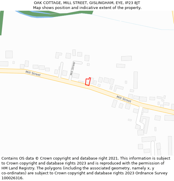 OAK COTTAGE, MILL STREET, GISLINGHAM, EYE, IP23 8JT: Location map and indicative extent of plot