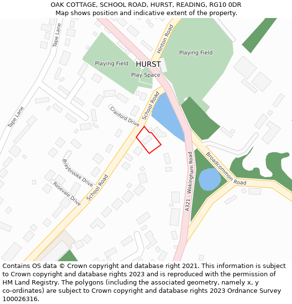 OAK COTTAGE, SCHOOL ROAD, HURST, READING, RG10 0DR: Location map and indicative extent of plot