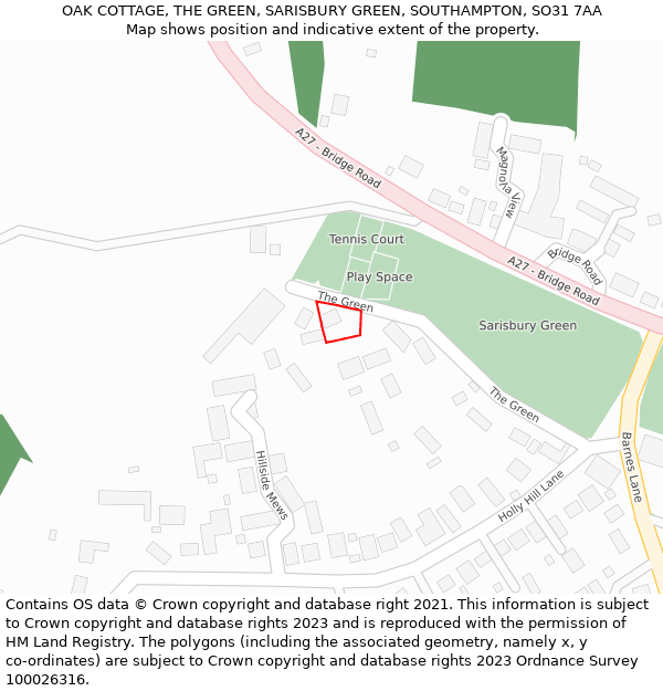 OAK COTTAGE, THE GREEN, SARISBURY GREEN, SOUTHAMPTON, SO31 7AA: Location map and indicative extent of plot