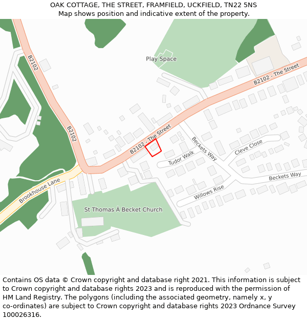 OAK COTTAGE, THE STREET, FRAMFIELD, UCKFIELD, TN22 5NS: Location map and indicative extent of plot