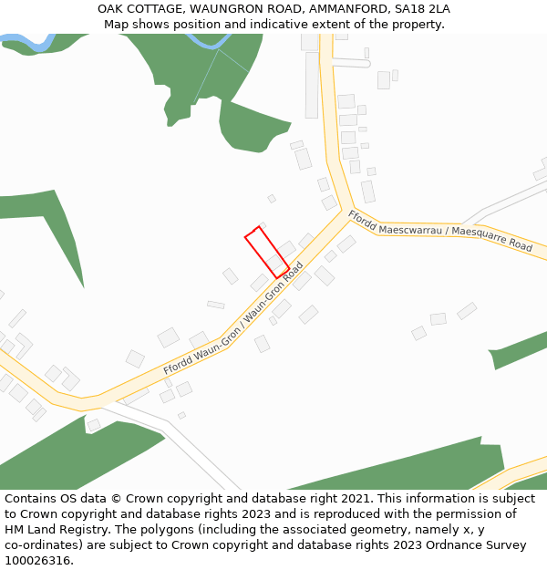 OAK COTTAGE, WAUNGRON ROAD, AMMANFORD, SA18 2LA: Location map and indicative extent of plot