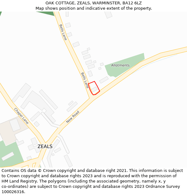 OAK COTTAGE, ZEALS, WARMINSTER, BA12 6LZ: Location map and indicative extent of plot