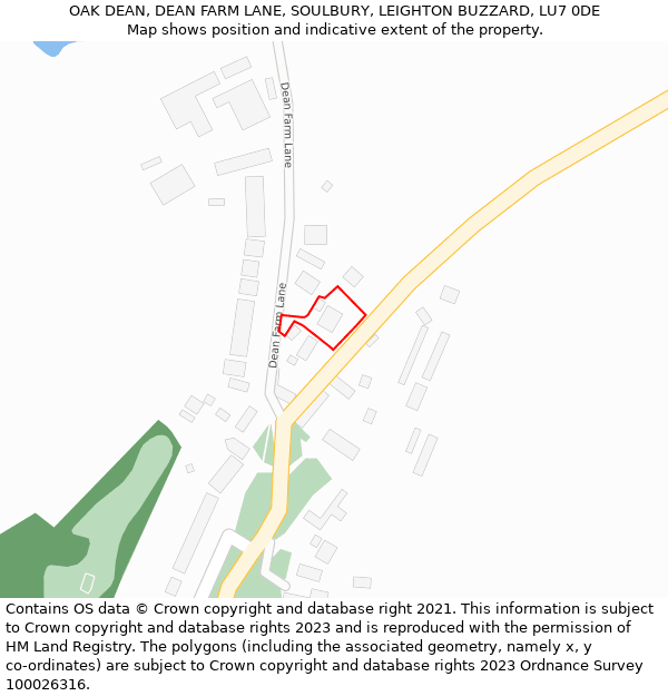 OAK DEAN, DEAN FARM LANE, SOULBURY, LEIGHTON BUZZARD, LU7 0DE: Location map and indicative extent of plot