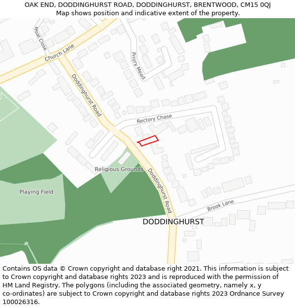 OAK END, DODDINGHURST ROAD, DODDINGHURST, BRENTWOOD, CM15 0QJ: Location map and indicative extent of plot