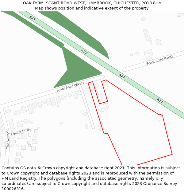OAK FARM, SCANT ROAD WEST, HAMBROOK, CHICHESTER, PO18 8UA: Location map and indicative extent of plot