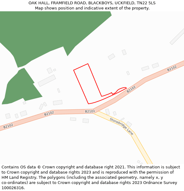 OAK HALL, FRAMFIELD ROAD, BLACKBOYS, UCKFIELD, TN22 5LS: Location map and indicative extent of plot
