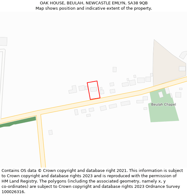 OAK HOUSE, BEULAH, NEWCASTLE EMLYN, SA38 9QB: Location map and indicative extent of plot