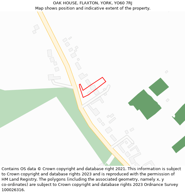 OAK HOUSE, FLAXTON, YORK, YO60 7RJ: Location map and indicative extent of plot