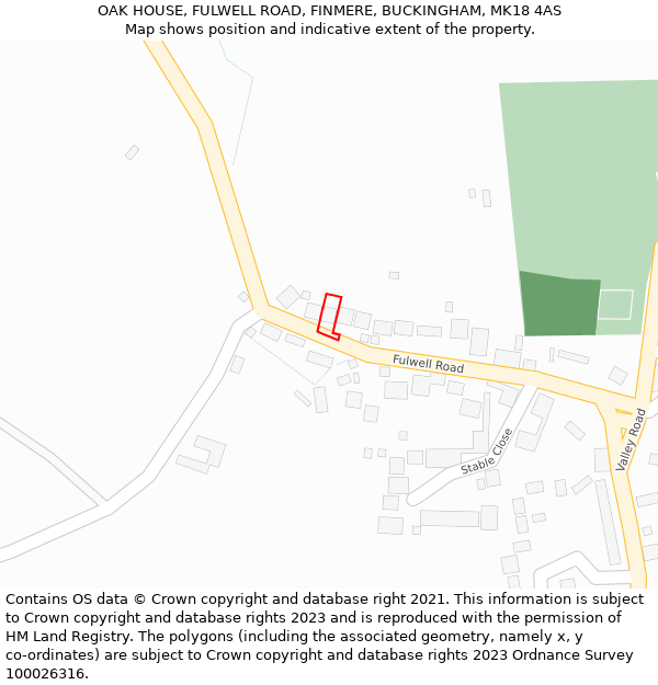OAK HOUSE, FULWELL ROAD, FINMERE, BUCKINGHAM, MK18 4AS: Location map and indicative extent of plot