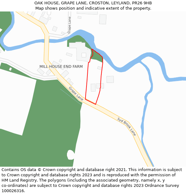 OAK HOUSE, GRAPE LANE, CROSTON, LEYLAND, PR26 9HB: Location map and indicative extent of plot