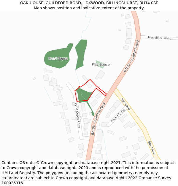 OAK HOUSE, GUILDFORD ROAD, LOXWOOD, BILLINGSHURST, RH14 0SF: Location map and indicative extent of plot