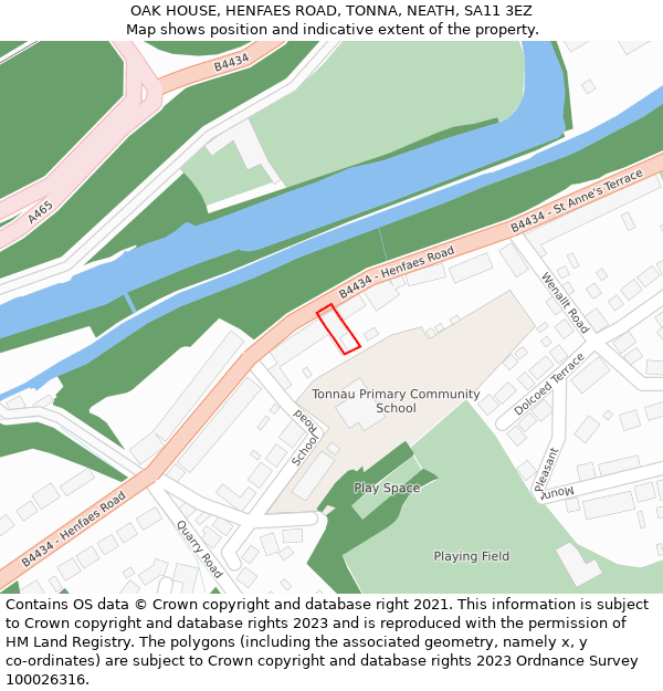 OAK HOUSE, HENFAES ROAD, TONNA, NEATH, SA11 3EZ: Location map and indicative extent of plot