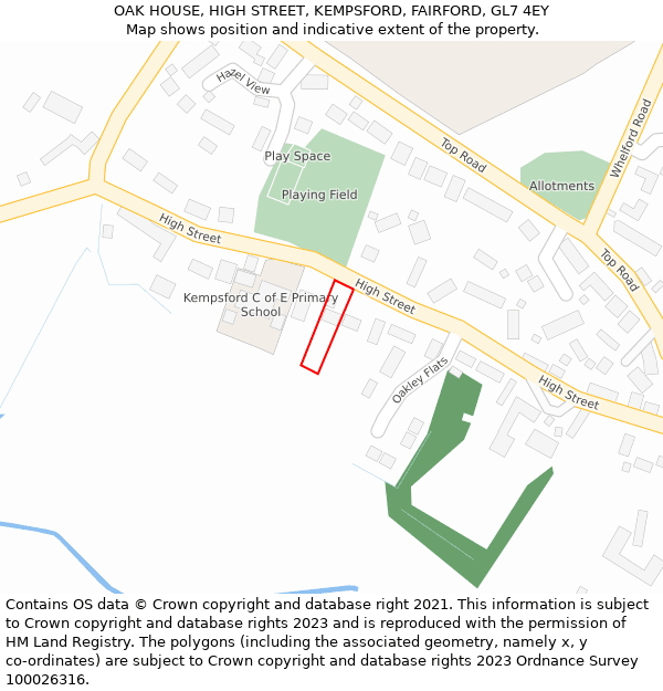 OAK HOUSE, HIGH STREET, KEMPSFORD, FAIRFORD, GL7 4EY: Location map and indicative extent of plot