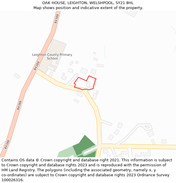 OAK HOUSE, LEIGHTON, WELSHPOOL, SY21 8HL: Location map and indicative extent of plot