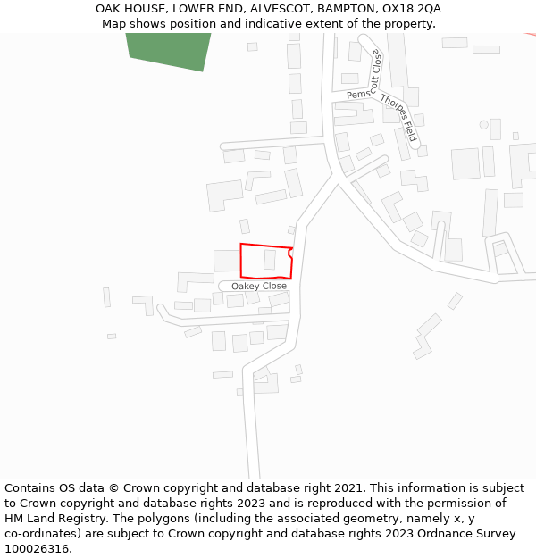OAK HOUSE, LOWER END, ALVESCOT, BAMPTON, OX18 2QA: Location map and indicative extent of plot