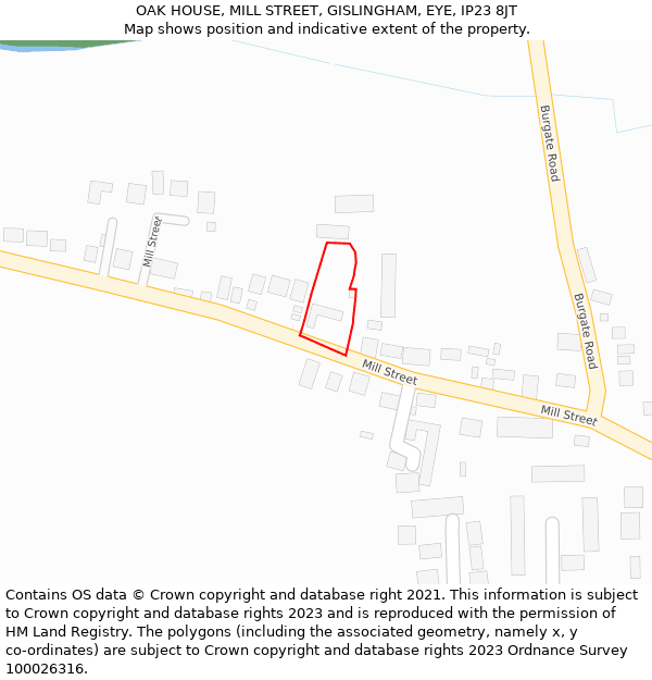 OAK HOUSE, MILL STREET, GISLINGHAM, EYE, IP23 8JT: Location map and indicative extent of plot