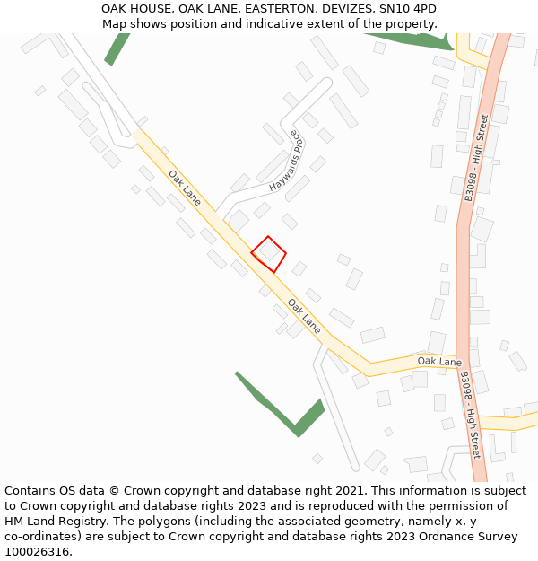 OAK HOUSE, OAK LANE, EASTERTON, DEVIZES, SN10 4PD: Location map and indicative extent of plot