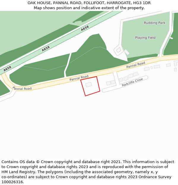 OAK HOUSE, PANNAL ROAD, FOLLIFOOT, HARROGATE, HG3 1DR: Location map and indicative extent of plot