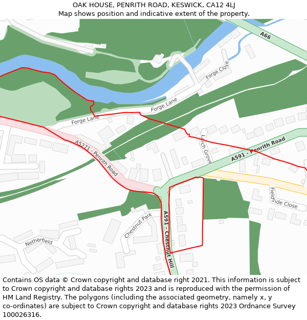 OAK HOUSE, PENRITH ROAD, KESWICK, CA12 4LJ: Location map and indicative extent of plot
