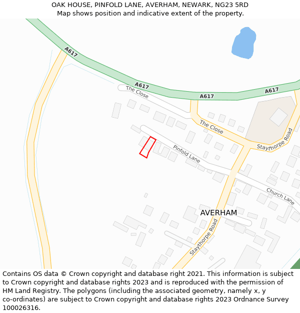 OAK HOUSE, PINFOLD LANE, AVERHAM, NEWARK, NG23 5RD: Location map and indicative extent of plot