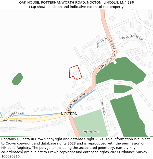 OAK HOUSE, POTTERHANWORTH ROAD, NOCTON, LINCOLN, LN4 2BP: Location map and indicative extent of plot