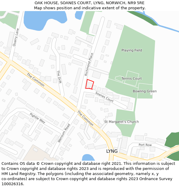 OAK HOUSE, SOANES COURT, LYNG, NORWICH, NR9 5RE: Location map and indicative extent of plot