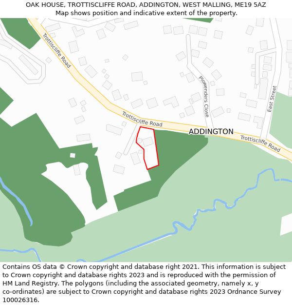 OAK HOUSE, TROTTISCLIFFE ROAD, ADDINGTON, WEST MALLING, ME19 5AZ: Location map and indicative extent of plot