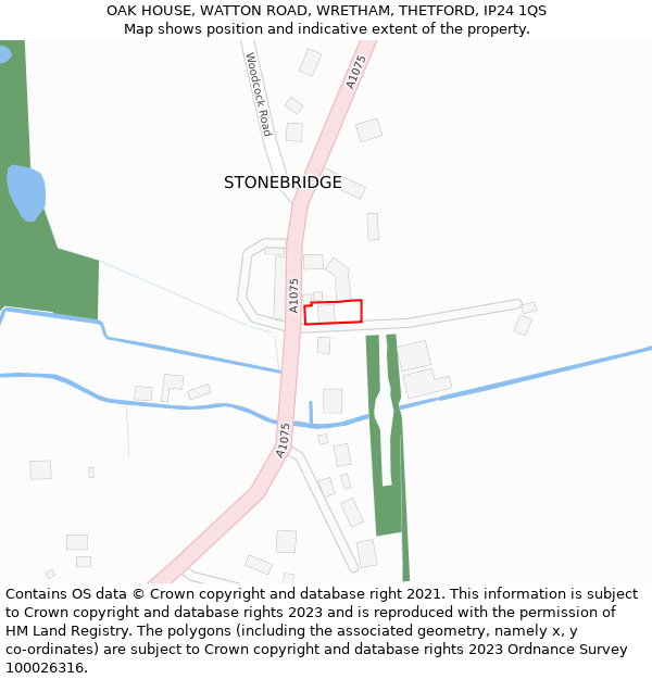 OAK HOUSE, WATTON ROAD, WRETHAM, THETFORD, IP24 1QS: Location map and indicative extent of plot