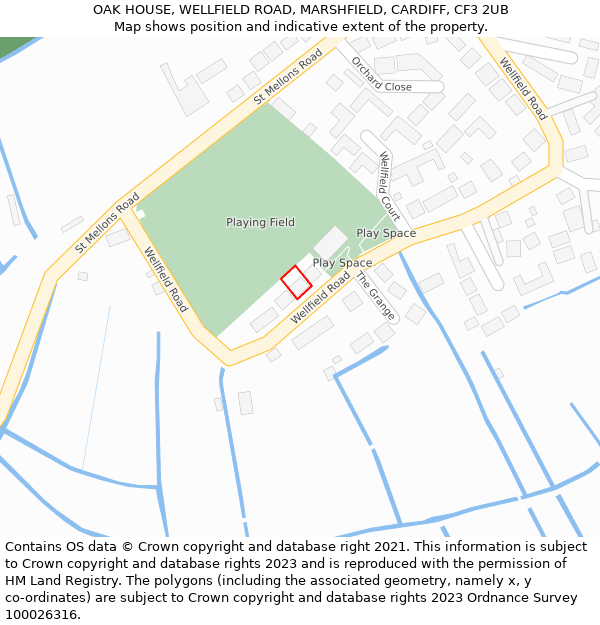 OAK HOUSE, WELLFIELD ROAD, MARSHFIELD, CARDIFF, CF3 2UB: Location map and indicative extent of plot