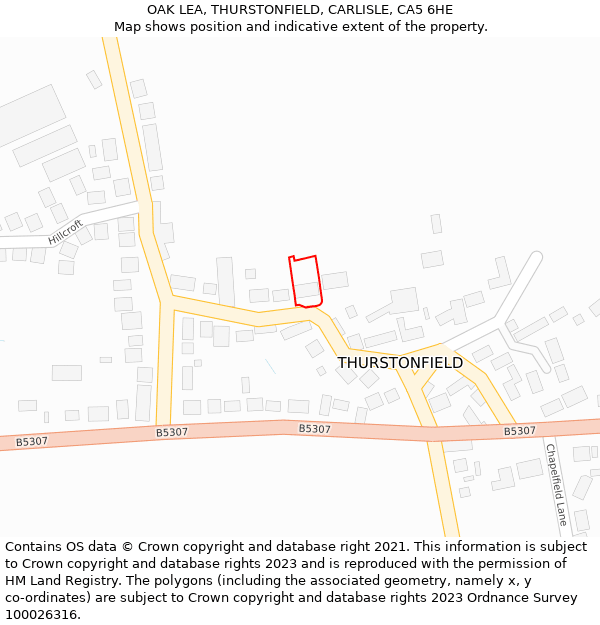 OAK LEA, THURSTONFIELD, CARLISLE, CA5 6HE: Location map and indicative extent of plot