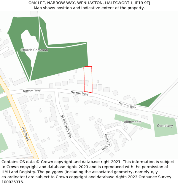 OAK LEE, NARROW WAY, WENHASTON, HALESWORTH, IP19 9EJ: Location map and indicative extent of plot