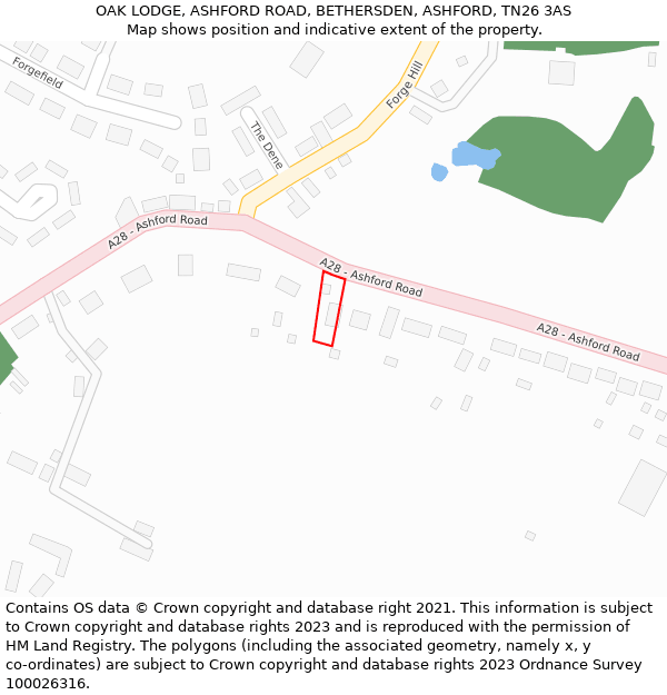 OAK LODGE, ASHFORD ROAD, BETHERSDEN, ASHFORD, TN26 3AS: Location map and indicative extent of plot