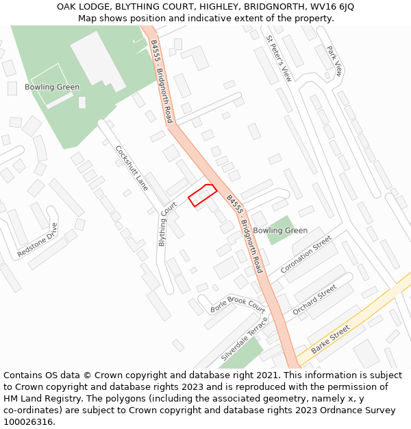 OAK LODGE, BLYTHING COURT, HIGHLEY, BRIDGNORTH, WV16 6JQ: Location map and indicative extent of plot