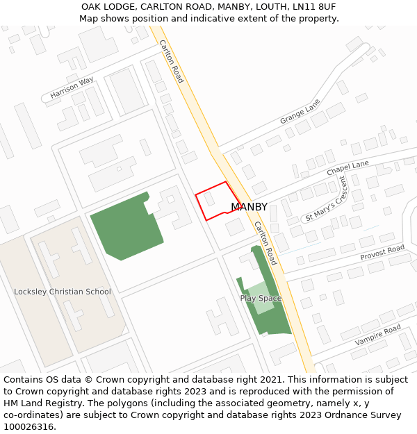 OAK LODGE, CARLTON ROAD, MANBY, LOUTH, LN11 8UF: Location map and indicative extent of plot