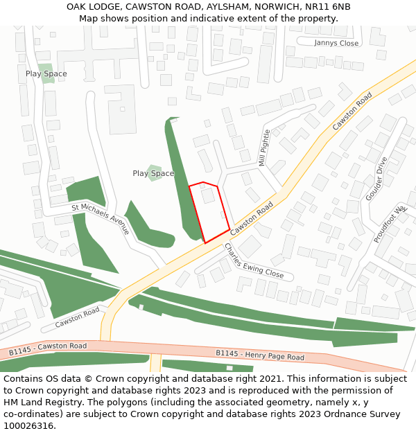 OAK LODGE, CAWSTON ROAD, AYLSHAM, NORWICH, NR11 6NB: Location map and indicative extent of plot