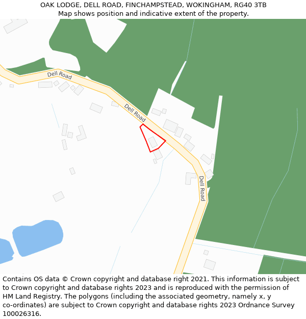 OAK LODGE, DELL ROAD, FINCHAMPSTEAD, WOKINGHAM, RG40 3TB: Location map and indicative extent of plot