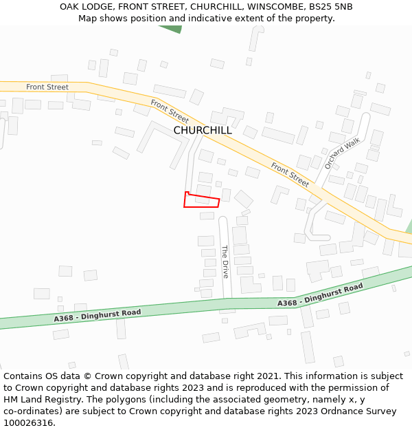 OAK LODGE, FRONT STREET, CHURCHILL, WINSCOMBE, BS25 5NB: Location map and indicative extent of plot