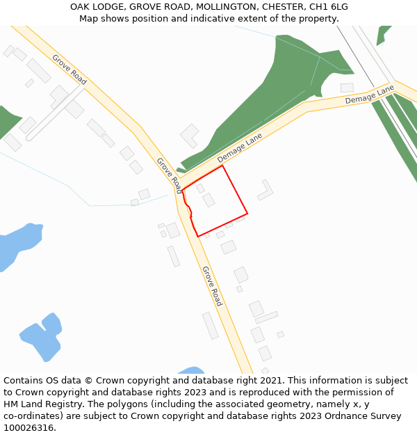 OAK LODGE, GROVE ROAD, MOLLINGTON, CHESTER, CH1 6LG: Location map and indicative extent of plot