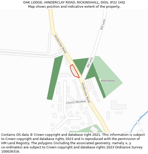 OAK LODGE, HINDERCLAY ROAD, RICKINGHALL, DISS, IP22 1HQ: Location map and indicative extent of plot