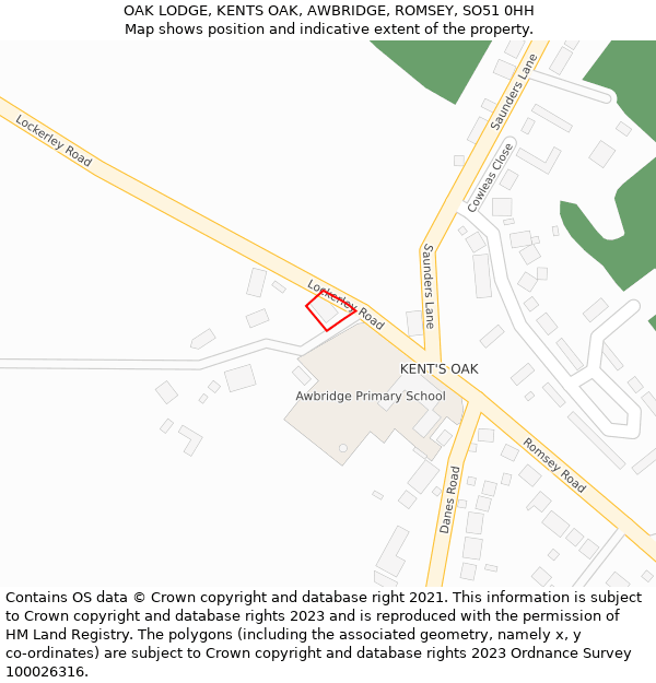 OAK LODGE, KENTS OAK, AWBRIDGE, ROMSEY, SO51 0HH: Location map and indicative extent of plot