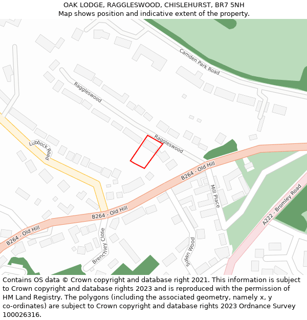 OAK LODGE, RAGGLESWOOD, CHISLEHURST, BR7 5NH: Location map and indicative extent of plot
