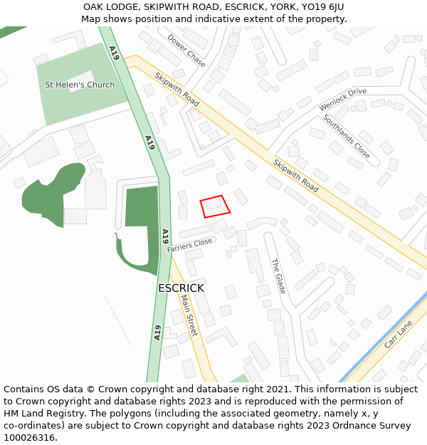 OAK LODGE, SKIPWITH ROAD, ESCRICK, YORK, YO19 6JU: Location map and indicative extent of plot