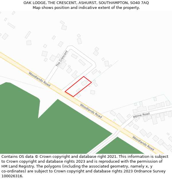 OAK LODGE, THE CRESCENT, ASHURST, SOUTHAMPTON, SO40 7AQ: Location map and indicative extent of plot