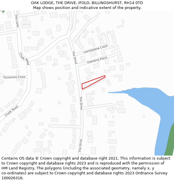 OAK LODGE, THE DRIVE, IFOLD, BILLINGSHURST, RH14 0TD: Location map and indicative extent of plot