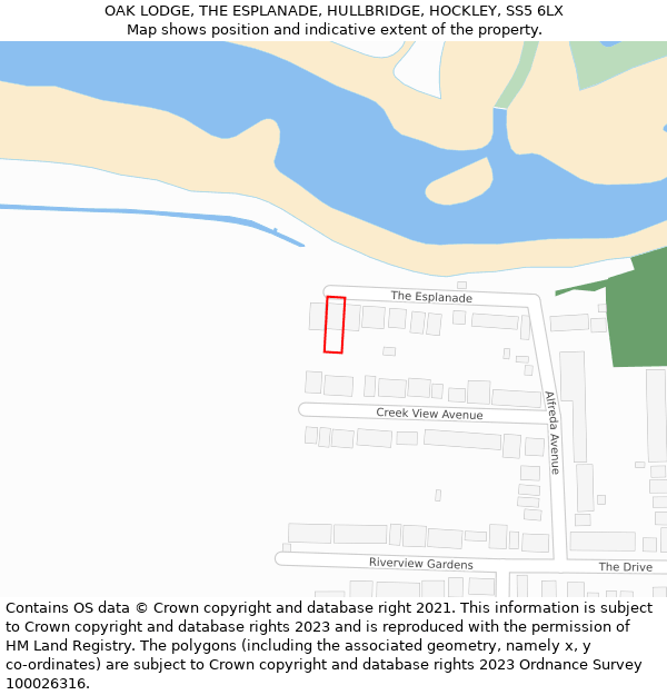 OAK LODGE, THE ESPLANADE, HULLBRIDGE, HOCKLEY, SS5 6LX: Location map and indicative extent of plot