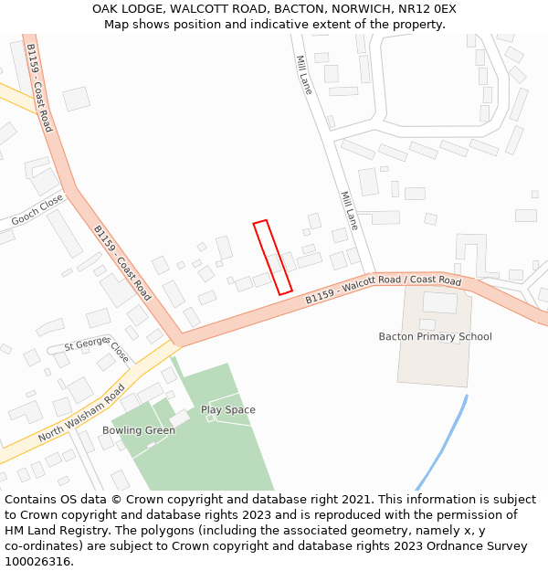 OAK LODGE, WALCOTT ROAD, BACTON, NORWICH, NR12 0EX: Location map and indicative extent of plot