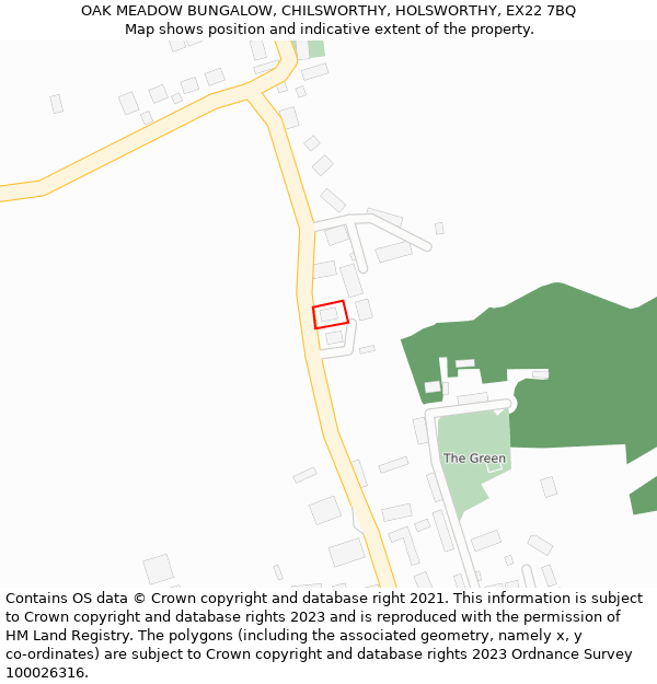 OAK MEADOW BUNGALOW, CHILSWORTHY, HOLSWORTHY, EX22 7BQ: Location map and indicative extent of plot