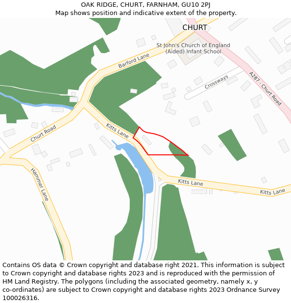 OAK RIDGE, CHURT, FARNHAM, GU10 2PJ: Location map and indicative extent of plot